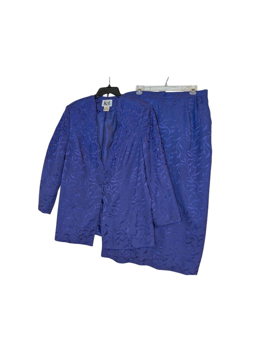 KB Womens 2-Piece Purple Embroidered Beaded Jacket & Skirt Set 18W